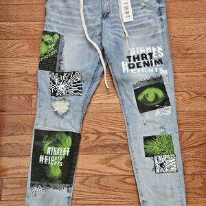 THRT Denim "Highest Heights" Graphic Patch Slim Jeans - Light Wash